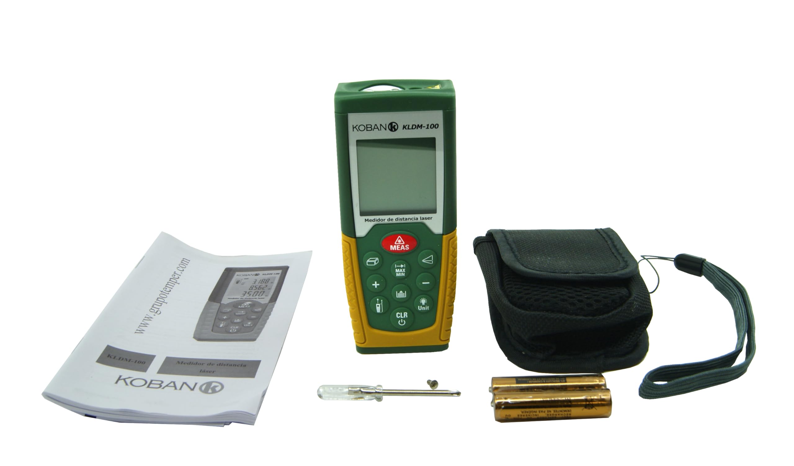KOBAN KLDM-100 Mesureur Laser de Distance 100 Mètres Précision ±1,5mm avec Grand Écran LCD. Télémètre Laser de Poche IP54. Outil de Mesure Numérique pour l'Extérieur Facile à Utiliser.