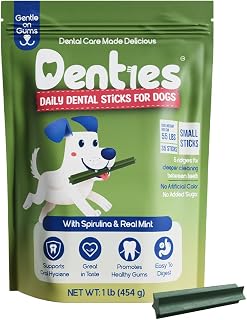 Dental Chews for Dogs–Dental Sticks for Small Dogs(Up to 22lbs), Dog Dental Treat Cleans Teeth, Freshen Breath, Reduce Plaque Tartar, Chicken Spirulina & Mint Recipe, 16 oz Pack, 35 Treats