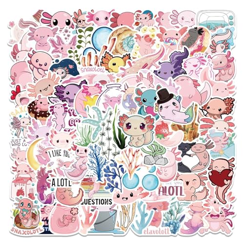 100PCS Axolotl Sticker Cute Animal Stickers for Adults Glueewee Vinyl Waterproof Kawaii Axolotl Stickers for Water Bottles Laptop Luggage Journaling