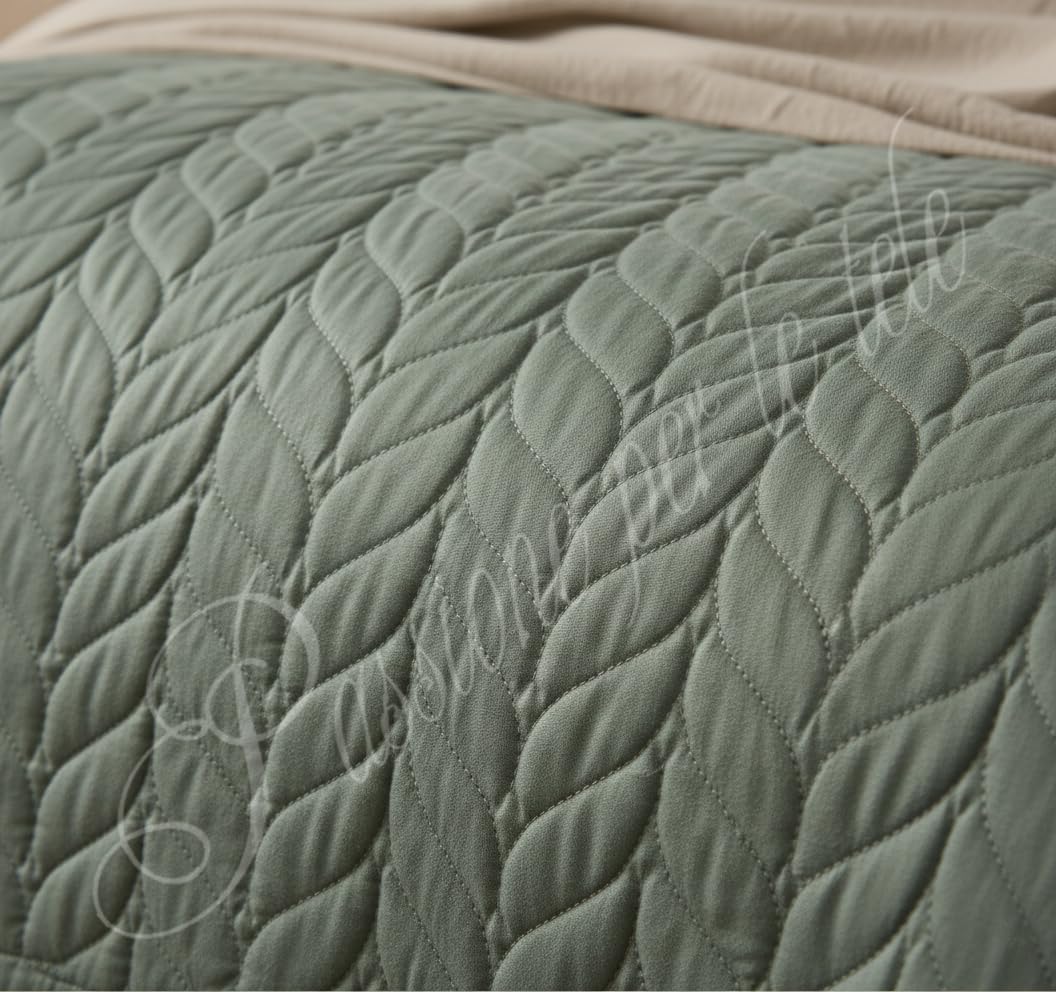 Copriletto Trapuntato Primavera Estate, 70gr Motivo a Spiga, 100% Poliestere, Made in Italy, (Salvia, una piazza e mezza 220x260)