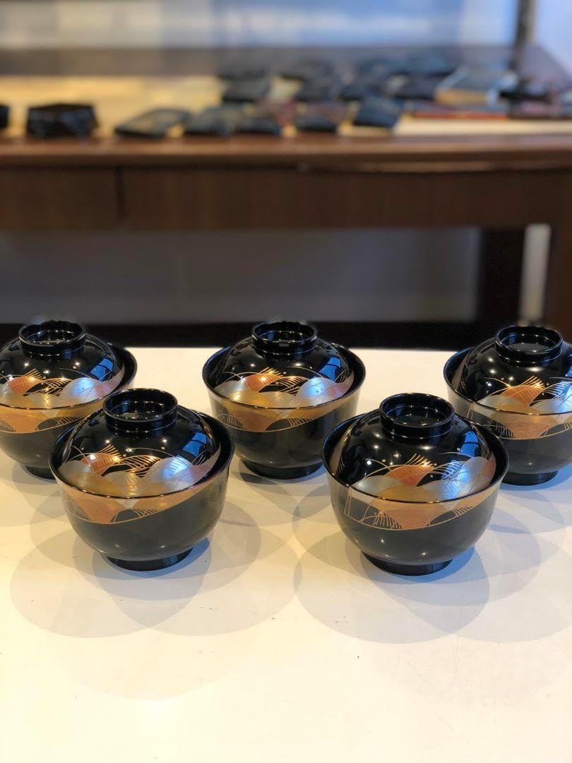 【訳あり】木製漆塗　千鳥型　波にススキ磨き蒔絵　むさし野　黒　５客組 訳あり】木製漆塗 千鳥型 波にススキ磨き蒔絵 むさし野 黒 5