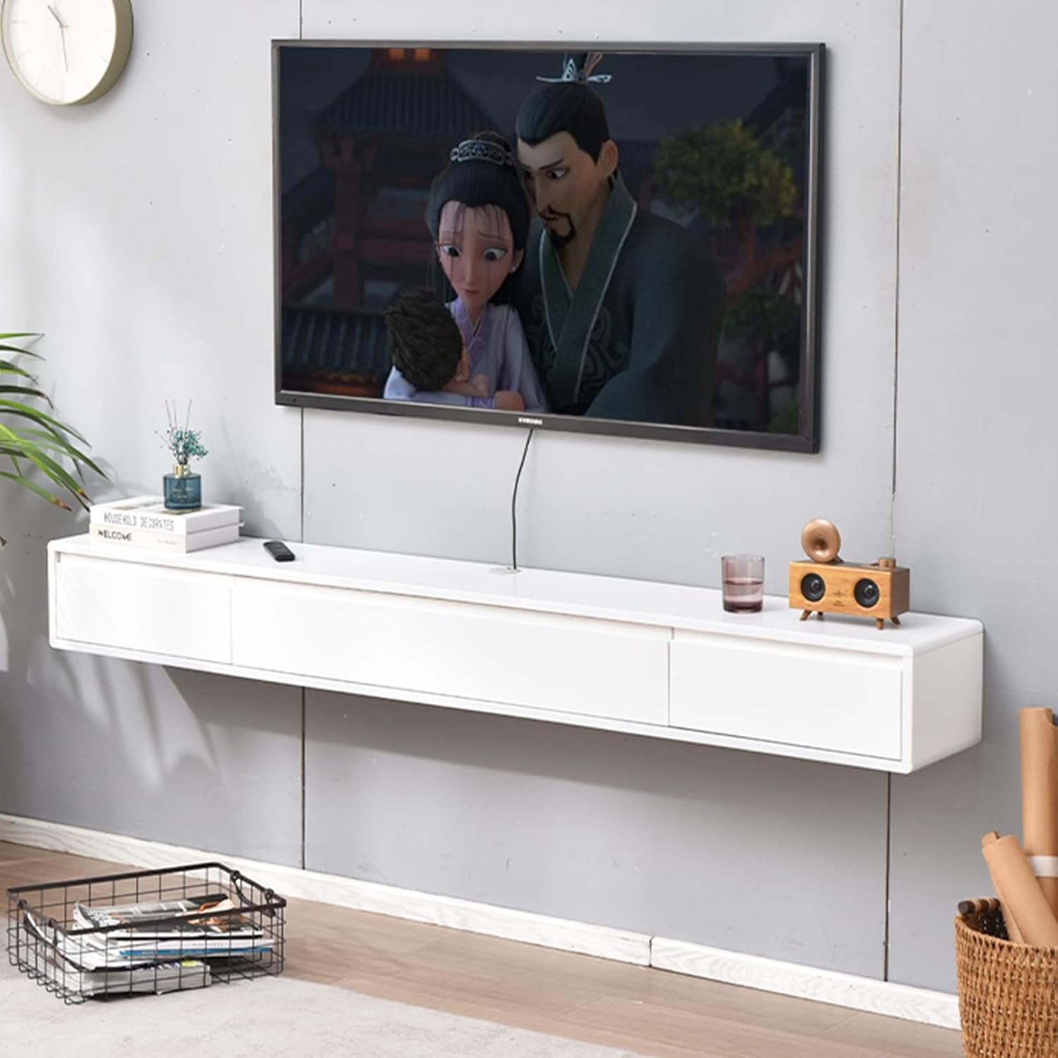 テレビ ローボード テレビボード 1cmフローティングテレビスタンド 壁掛け式の娯楽の中心のマルチメディアの操作台2つの引き出しを持って 応接間の寝室のマルチメディアの貯蔵物の棚ケーブルの孔を持って 双の貯蔵物の空間 Color A Size 1cm 直営限定アウトレット