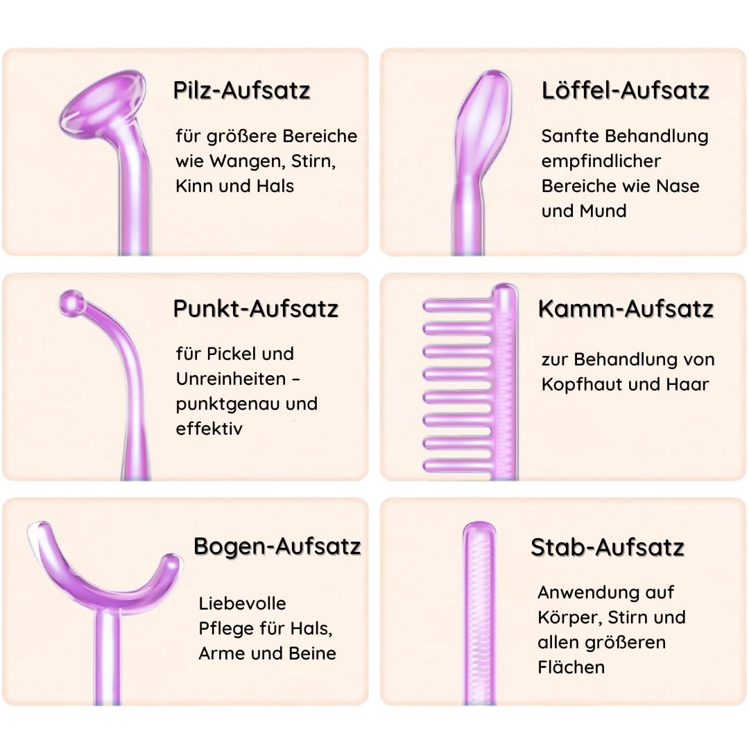 SkinAura Hochfrequenzstab Gesicht, Haare & Body mit 6 Elektroden | Akne, Faltenreduktion, Anti-Aging, Haarpflege | Gesichtsmassagegerät, HF Stab, Darsonval | Vielseitige Aufsätze für Gesicht, Kopfhaut & Körper