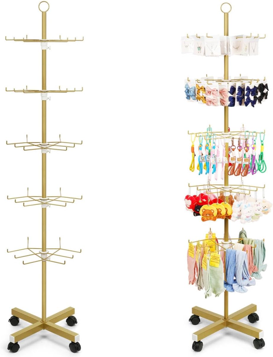 Flenpptly 5-Tier Spinning Display Stand, 360° Retail Display Racks, Pink
