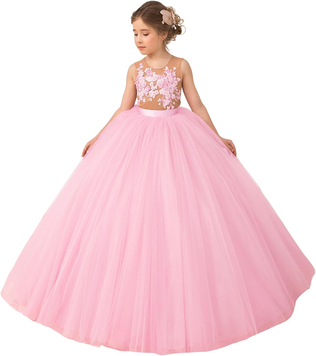 Vestido de niña de Flores con Apliques de Tul, Princesa para Fiesta de Boda, Desfile Formal, Fiesta, Vestidos de Baile para niños y Adolescentes, niña de Flores
