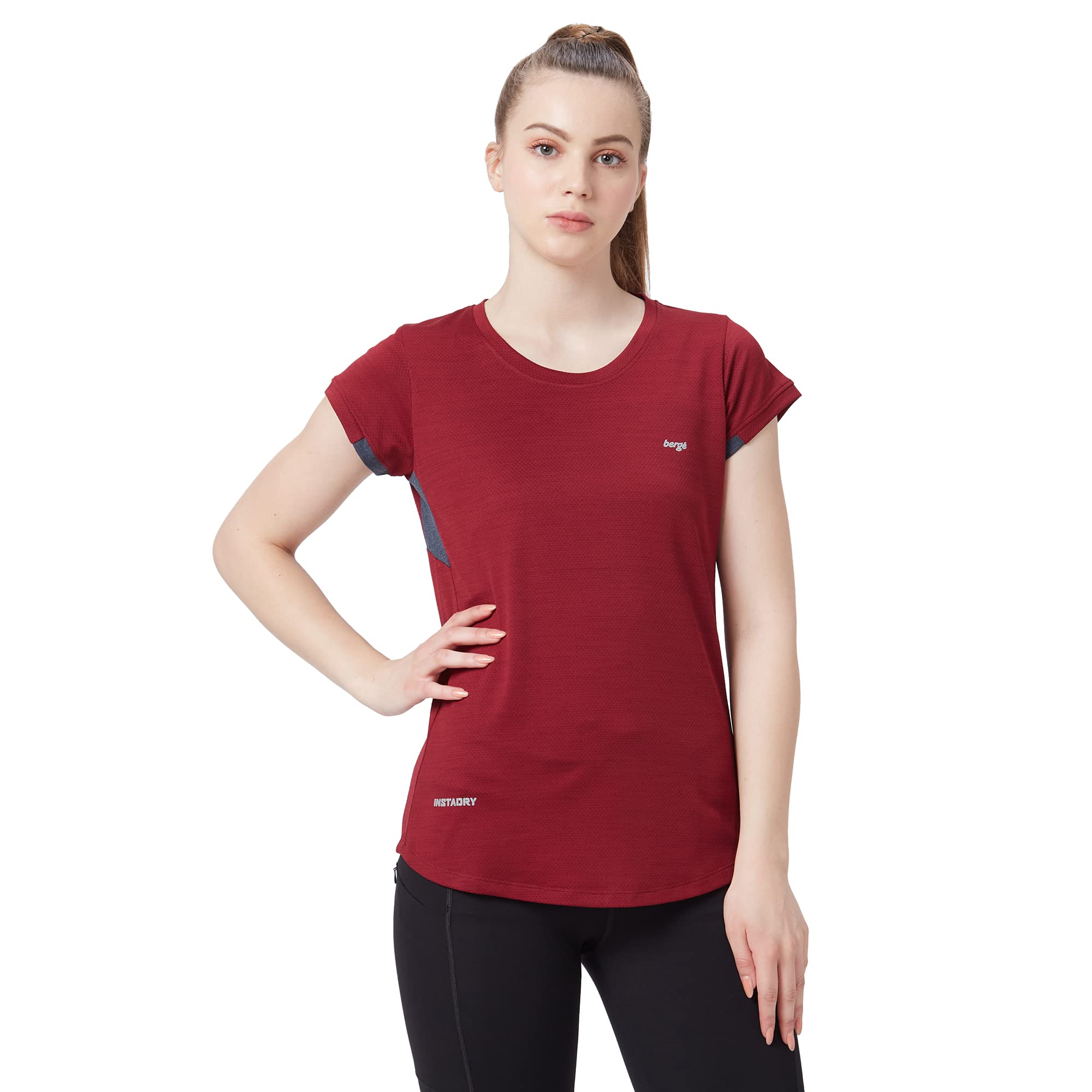 berge' New Women Jacquard Polyester Dry Fit Sports & Western Tshirts for Ladies, Instadry & Breathable Fabric, Gym Wear Tees & Workout Tops