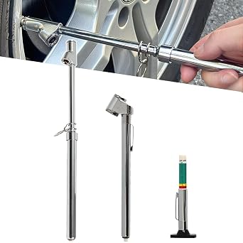 2 Pcs Dual Head Tire Pressure Gauge Heavy Duty Truck Tire Air Gauge 10-150PSI,10-120PSI with Tread Depth Gauge Pencil Tire Gauge Straight-on Tire Checker Extended Tube for Semi Truck Car Motorcycle