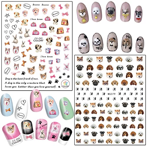 Cartoon Dog Nail Art Stickers, 3D Animal Dog Nail Self-Adhesive Sticker Design, Cute Dog Nail Transfer Decals Acrylic Supplies For Women Girls Manicure Charms Decorations, Diy Resin Nail Decal #TOP4