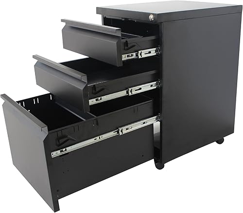Miniatura 4 de Archivadores móviles de 3 cajones de metal con ruedas para archivos legales y de cartas, diseño anti-inclinación con cerradura debajo
