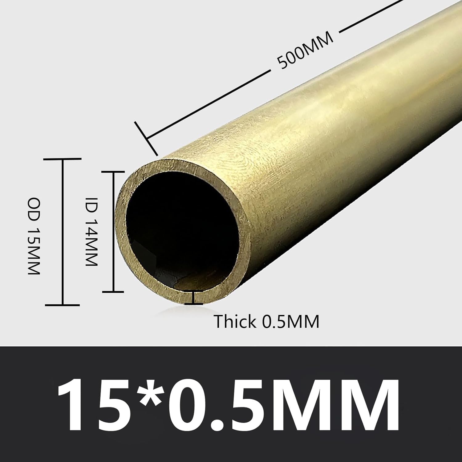 Rundrohr aus Messing, 15 mm Außendurchmesser, Länge: 500 mm, hochfestes, präzises gerades Rohr(15 * 0.5mm)