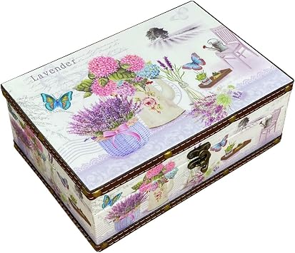 Treasure Box Vintage Wooden + PU Leather Decorative Storage Box With Lid - Trinket, Jewelry & Memento Keepsake Box - Gifts for Kids, Girls, Women & Home Decor Lavender, Small