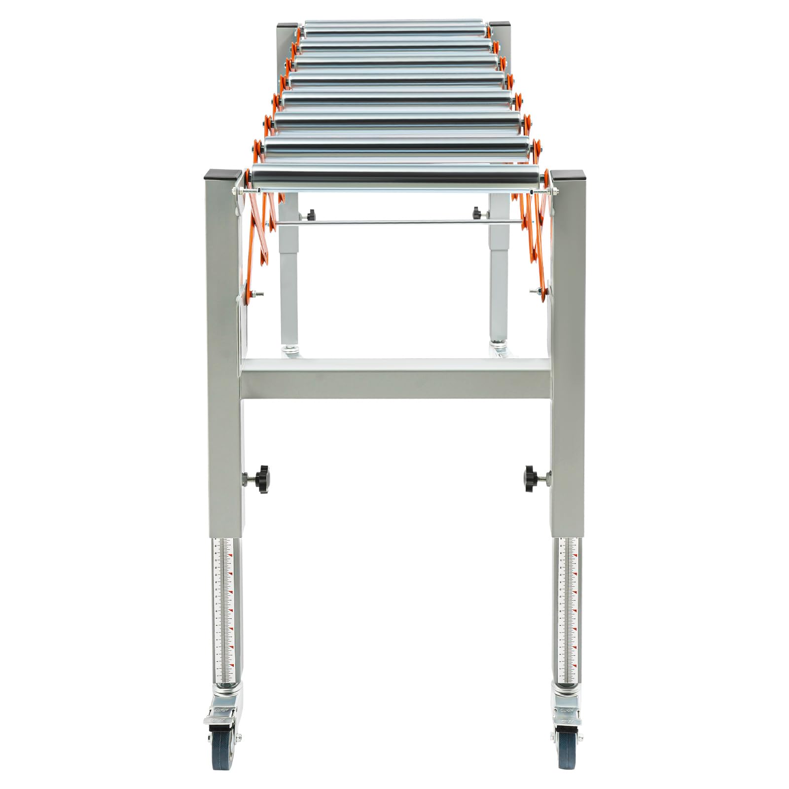 Convoyeur à rouleaux de ciseaux, table de transport réglable, capacité de charge de 110,3 kg, longueur de la bande 0,46 à 1,3 m et 4 roues universelles avec freins pour la logistique, l'exploitation
