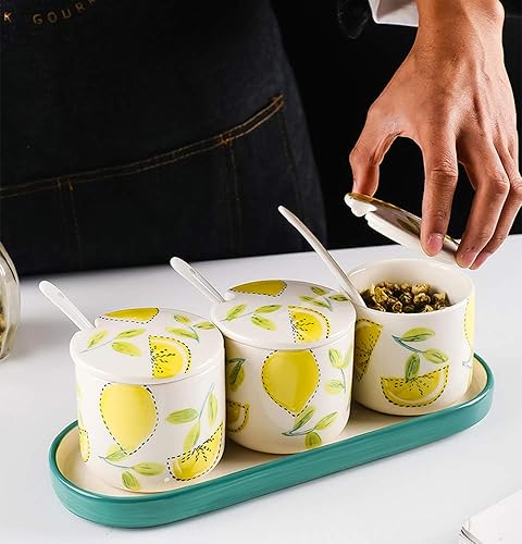 Miniatura 4 de Almacenamiento de cerámica del tarro de la especia del azucarero de la impresión de la mano de