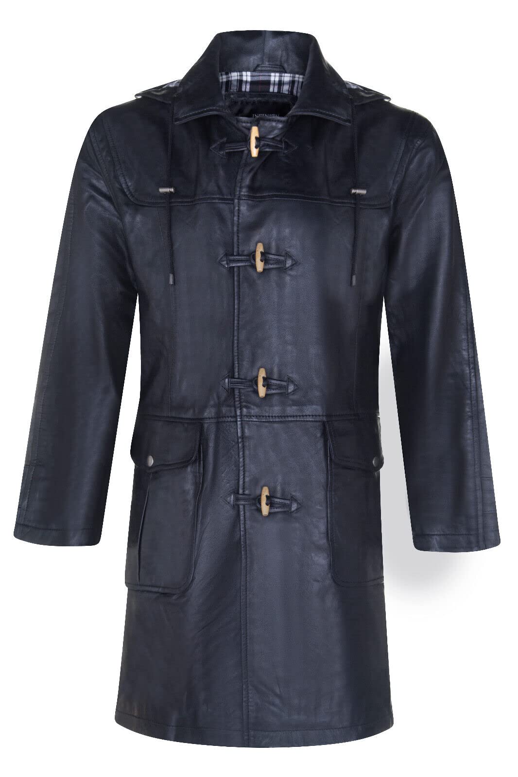 Infinity Leather Men's Black Leather Duffle Classic Coat-Aylesbury - Uk M | Eu 48 | Us 38
