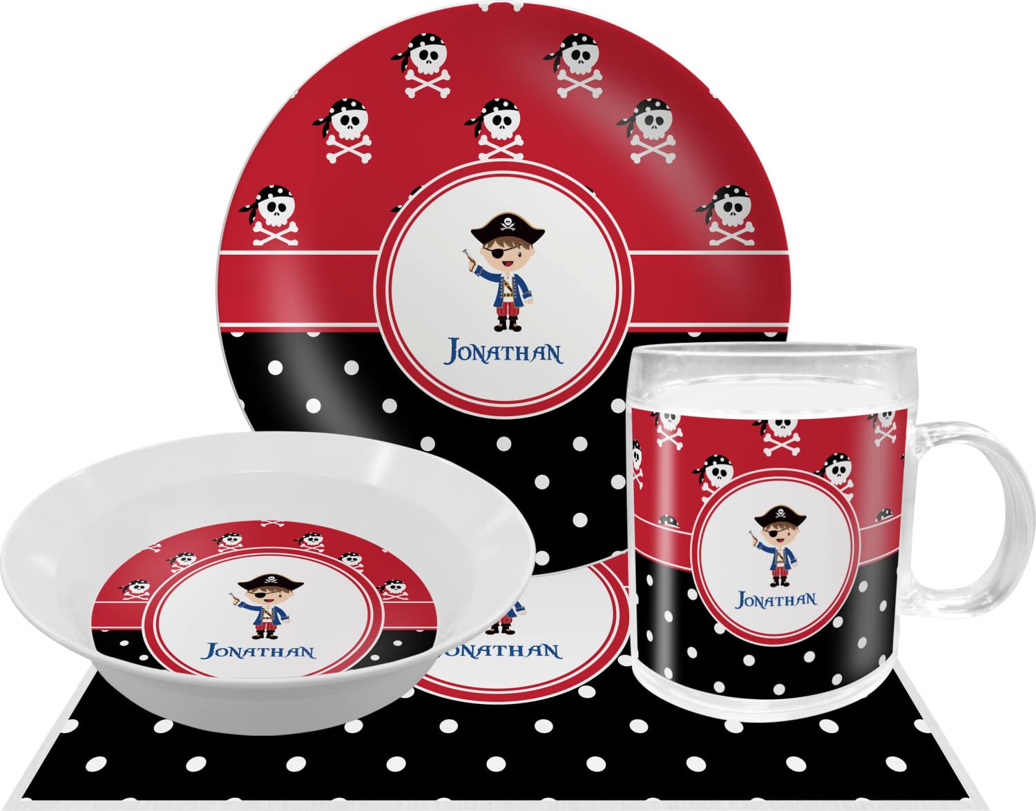 Personalized Pirate & Dots Melamine Bowl - 12 oz