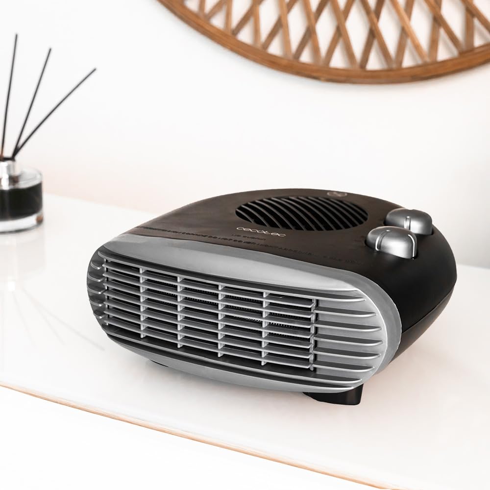 Cecotec Riscaldatore elettrico a basso consumo ReadyWarm 2000 Max Horizon Black. Termoventilatore da 2000 W, 3 modalità, termostato regolabile, uso semplice, area di copertura 20 m2, nero