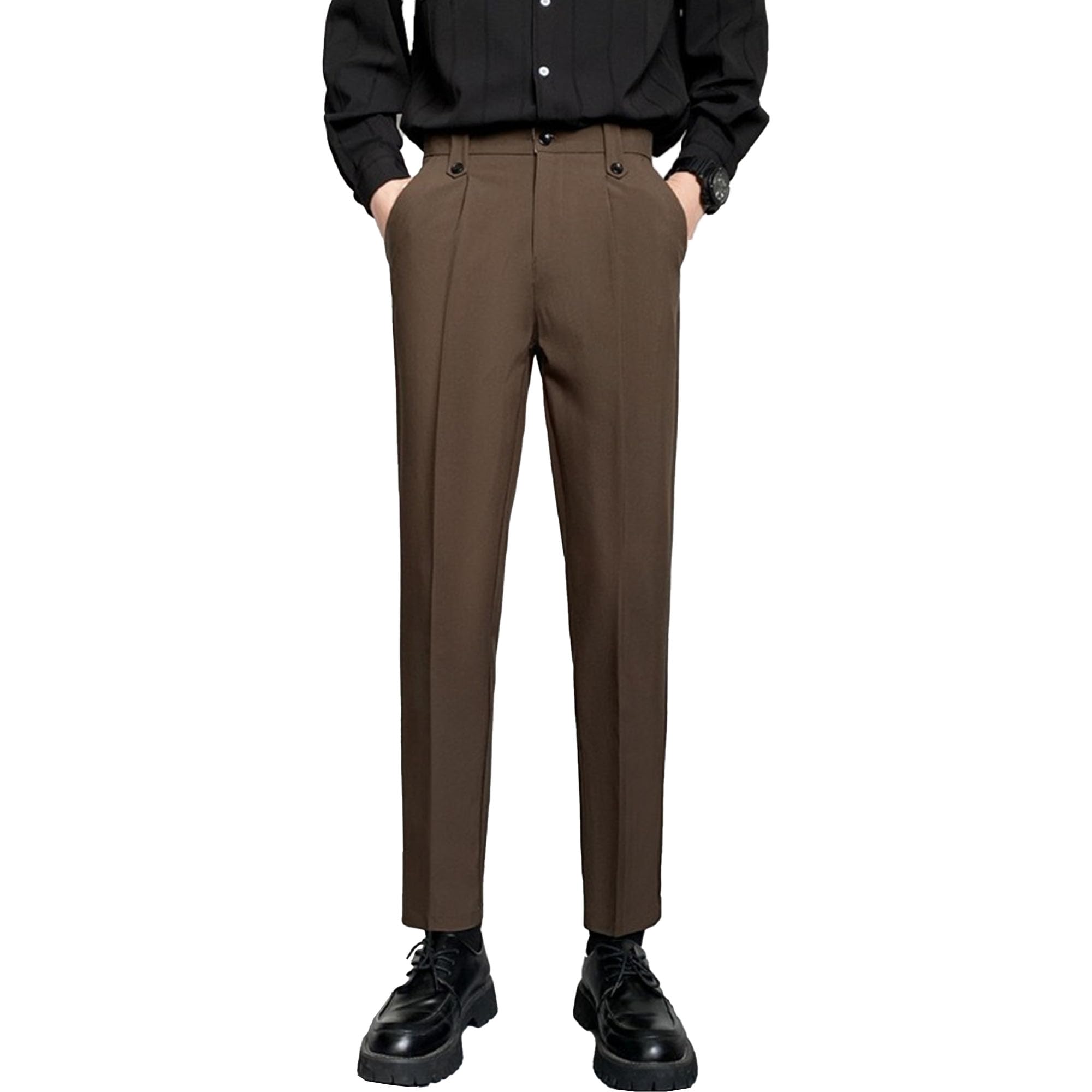 Mens Vintage Slim Crooped Dress Pants Casual Crooped Slacks Trousers Pleat Front Wrinkle Resistant Stretch Pant