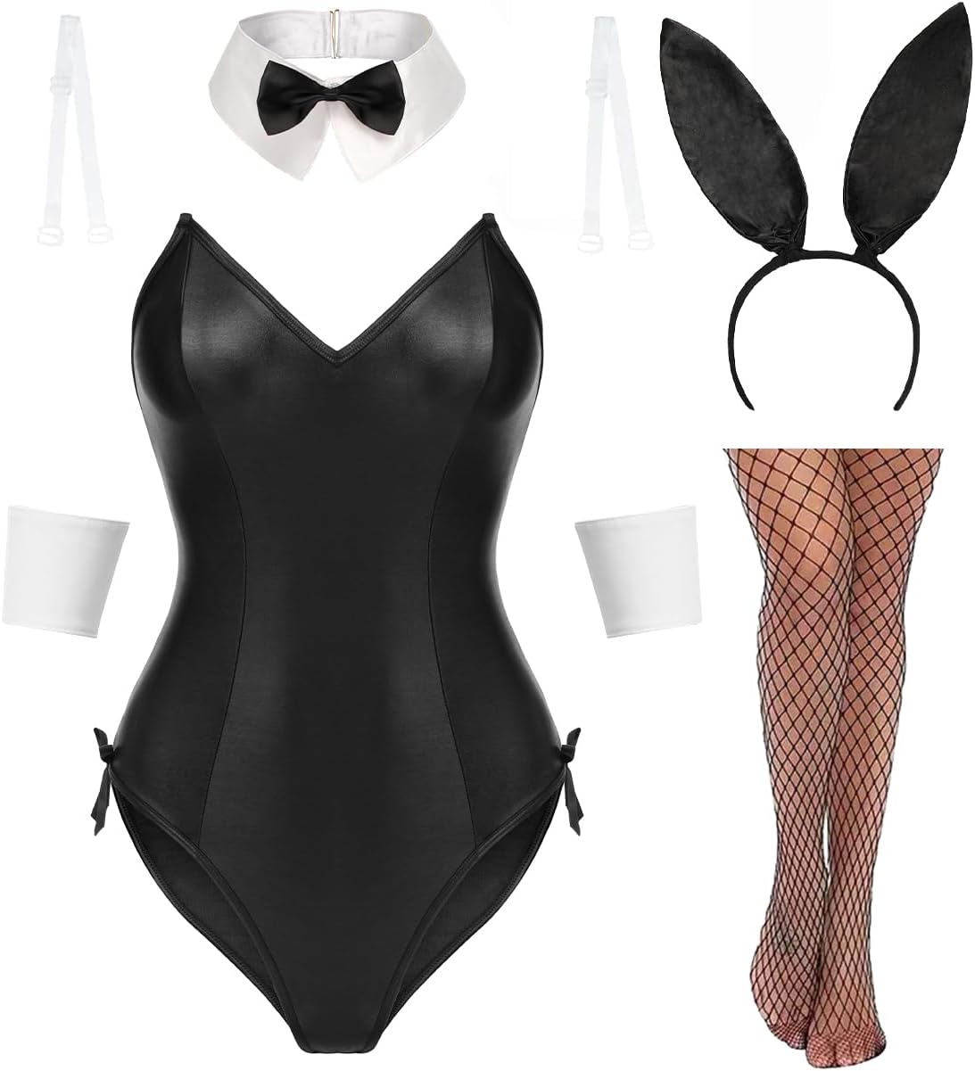 Avidlove Women Bunny Costume Lingerie Sets for Women Sexy Halloween One Piece Bodysuit Stockings Set（7-Piece Set）