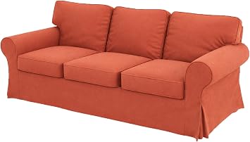 Durable Poly Flax Ektorp Sofa Cover Compatible with IKEA 3 Seat Slipcover | Heavy Duty Polyester Flax Sofa Cover Only Fit Ektorp Three Seat Orange Color