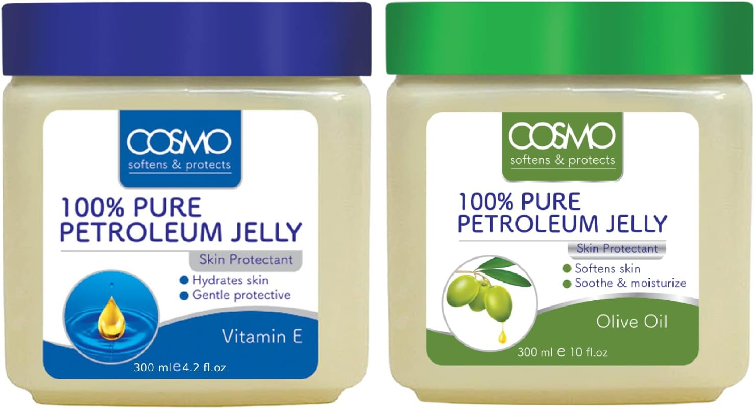 Cosmo Olive Oil 100% Pure Petroleum Jelly, 300ml Pack of 2, Skincare, Skin Protectant, Softens, Soothe & Moisturize