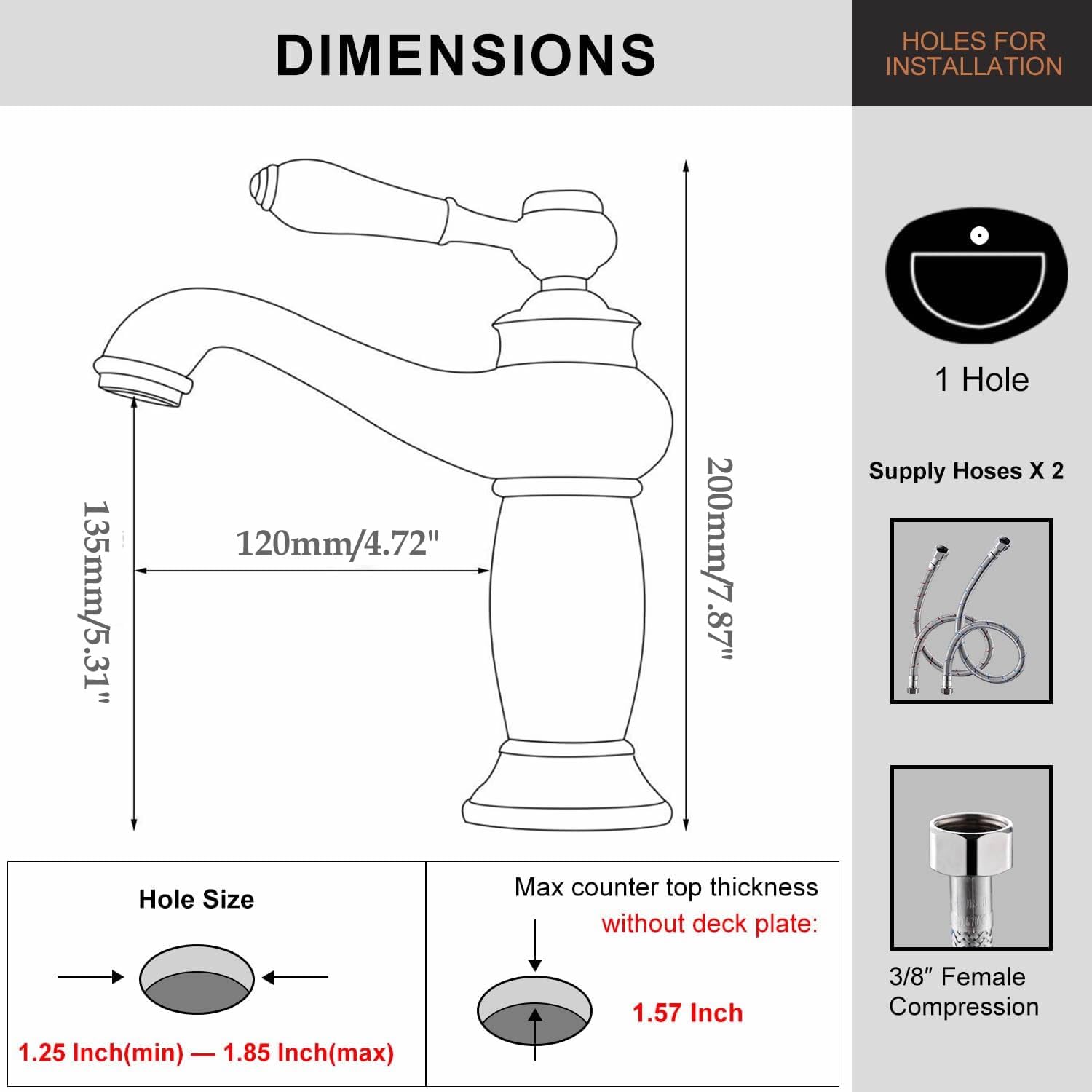 Beelee - Rubinetto monocomando monocomando monoforo in ottone anticato per lavabo