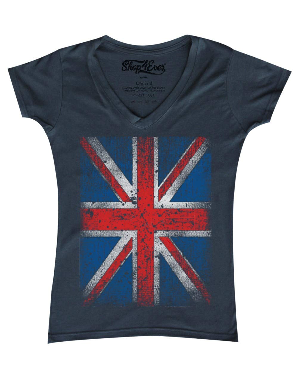 shop4everVintage Union Jack British Flag Women's V-Neck T-Shirt United Kingdom Flag Shirts Slim FIT