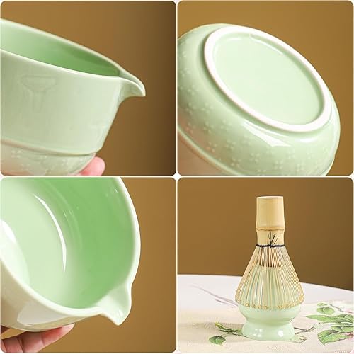 Miniatura 5 de Juego de matcha, 8 piezas de cerámica Matcha Bowl & Whisk Kit con patrón de setas, Chawan japonés tradicional, Persecución de bambú, cuchara y
