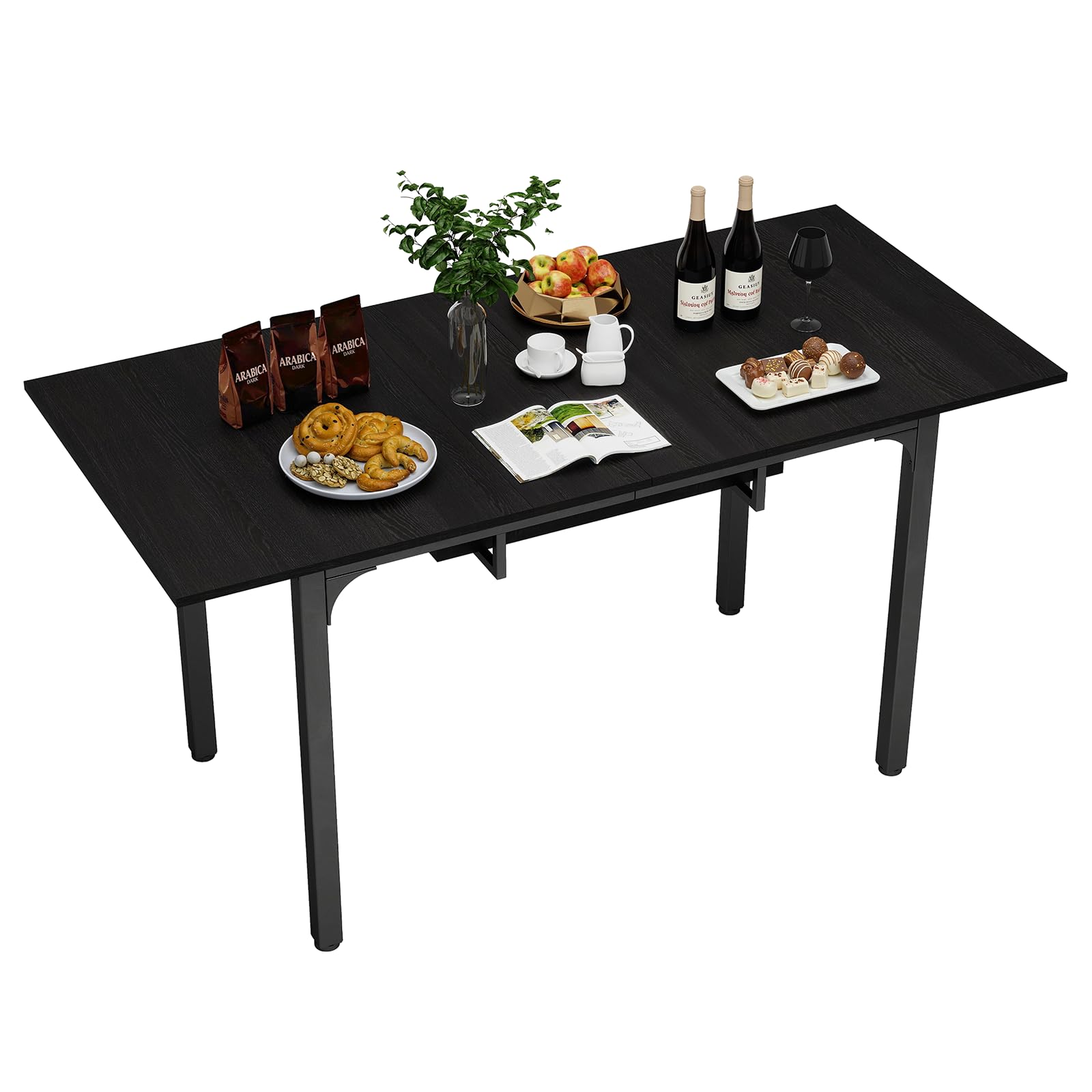 ARTETHYS Esstisch Ausziehbar 110/149x70 cm, Moderner Küchentische Esszimmertisch, Rechteckiger Tischplatte für 4-6 Personen, Holztisch mit Metallbeinen, Tisch für Esszimmer, Küche, Wohnzimmer, Schwarz