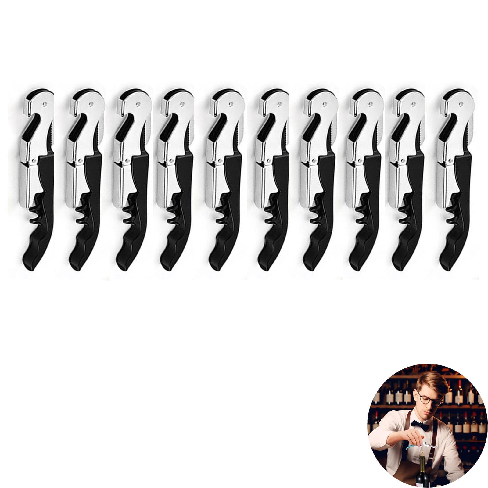 Abridor de Botellas de Vino Tinto, Llave de Botella de Acero Inoxidable, Interruptor de Botella de Corcho, Camarero de Restaurante (10, black)
