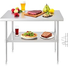 NUUK Stainless Steel Work Table 24" x 36" Heavy Duty Commercial Workstation Adjustable Height Kitchen Food Prep Worktable for Restaurant, Home and Hotel
