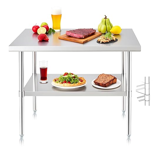 NUUK Stainless Steel Work Table 24 x 36 Inches Heavy Duty Commercial Workstation Adjustable Height Kitchen Food Prep Worktable for Restaurant, Home and Hotel