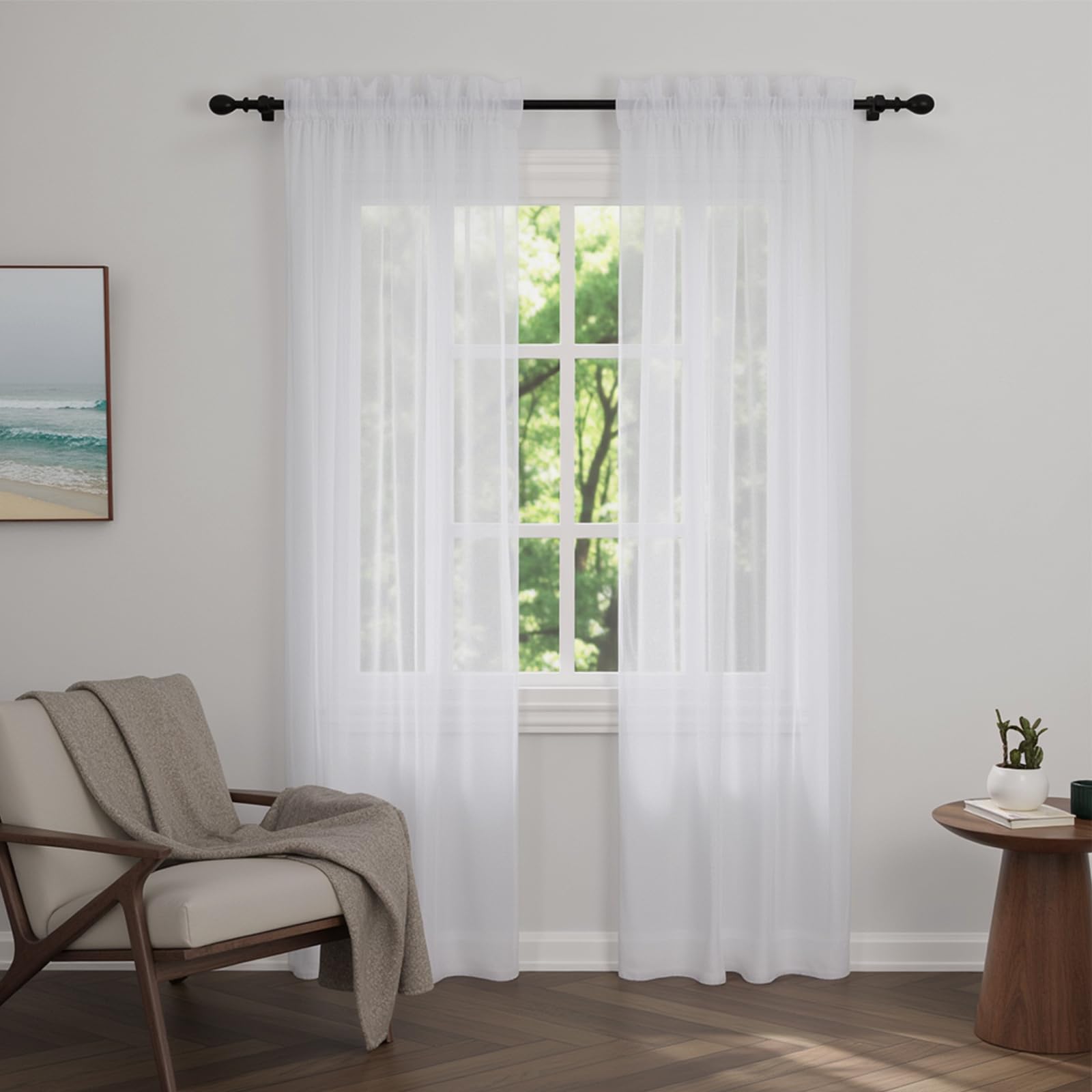 Zdada Net Curtains for Windows 84 Drop, White Slot Top Voile Curtains, Semi Transparent Sheer Curtain Net Curtain Panel for Living Room Kitcken W60xL84 Inch,4 Panels