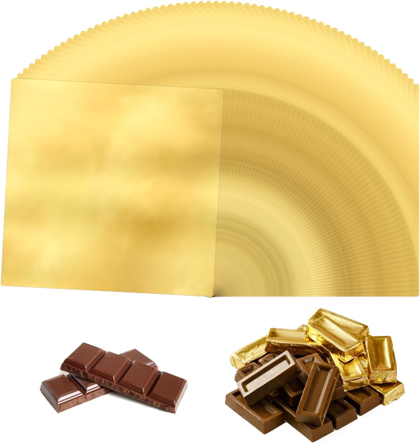 200PCS Colored Candy Foil Wrappers 6x6" Aluminium Foil Paper for Party/Wedding/Birthday/Christmas DIY Candies and Chocolate Packaging Aluminium Foils Paper Candy Wrappers Paper(Gold)