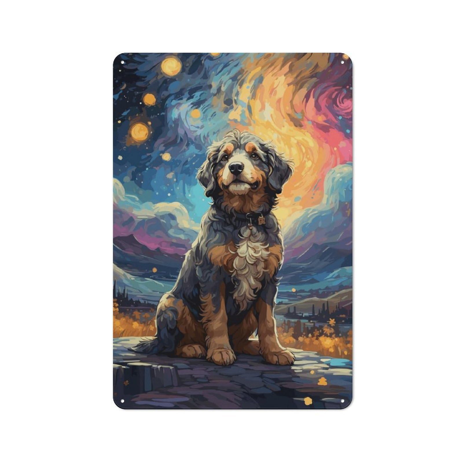 Junmoney Bernedoodle Night Sky Tin Wall Plaque 30X20cm With For Dining Room Or Kitchen, Tin Sign Wall Decor For Kitchens And Dining Spaces