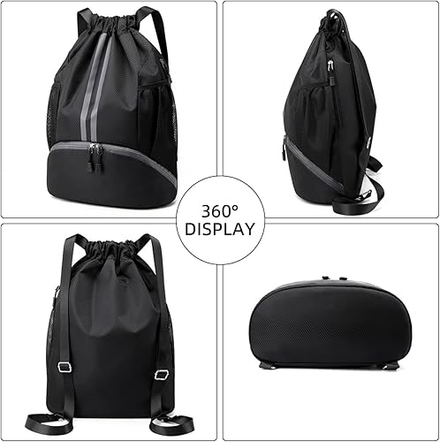 Miniatura 6 de Valleycomfy Mochila deportiva con cordón, resistente al agua, con bolsillos laterales de malla, compartimento para zapatos, mochila de gimnasio para