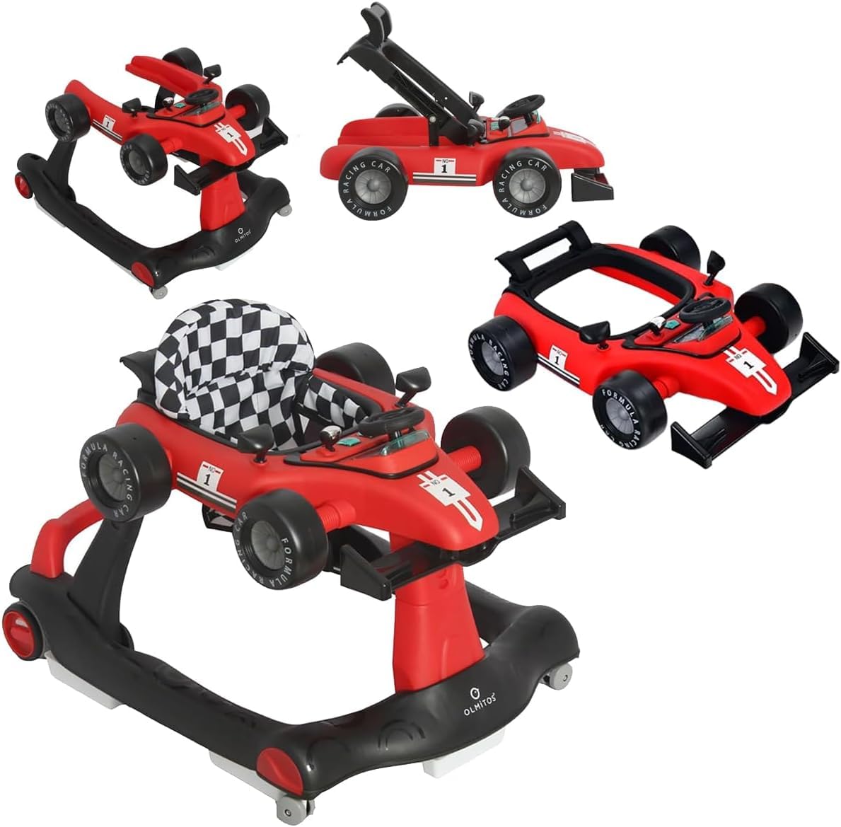 Olmitos - Andador bebé 3 en 1 RACING: Correpasillos y Carrito de Empuje para bebés primeros pasos – a partir de 6 meses para aprendizaje – previene caídas con comodidad y seguridad base antivuelco