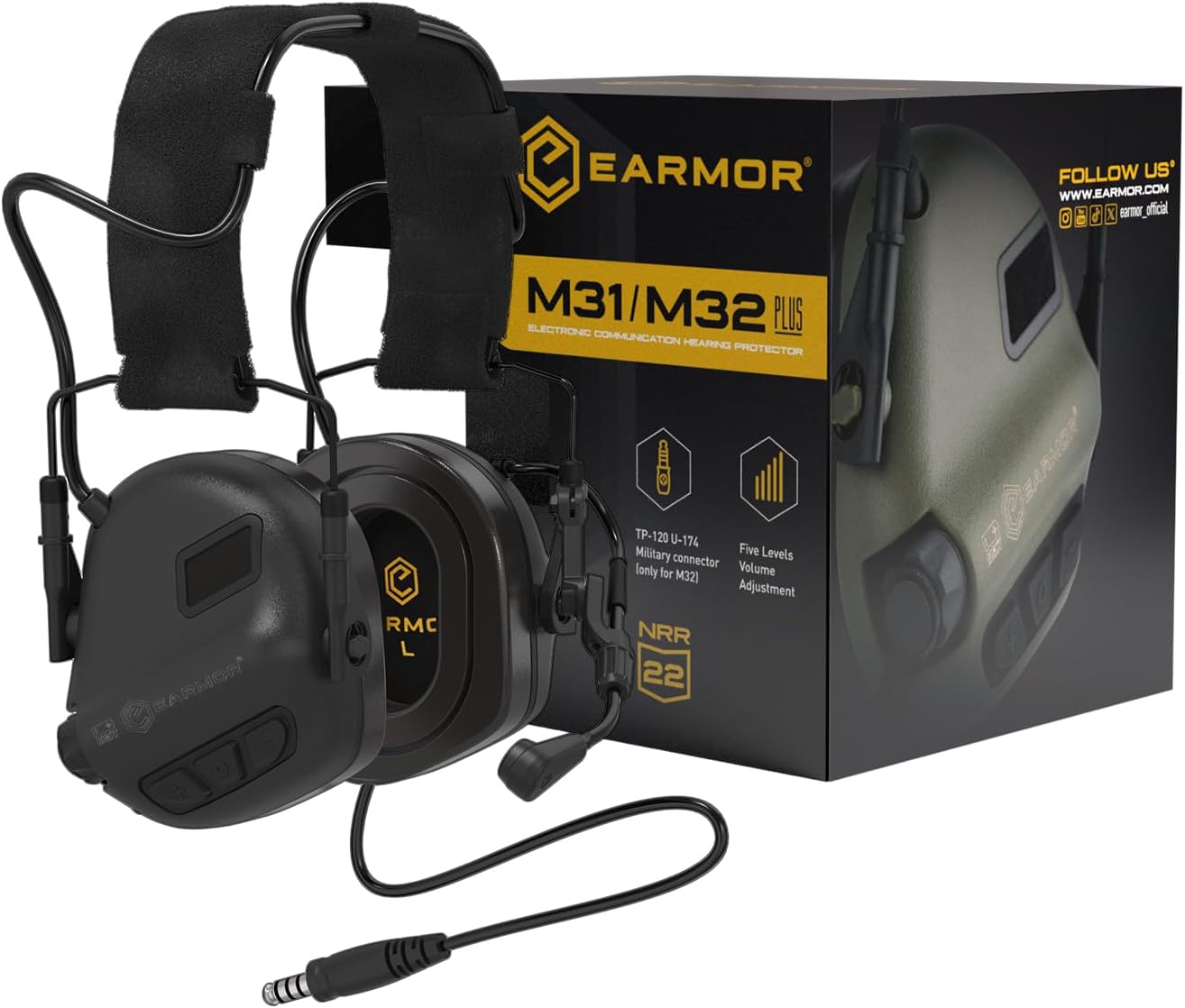 Upgrade EARMOR M32 PLUS Tactical Headset with MIC, Noise Canceling Shooting Ear Protection with U-174 Connector