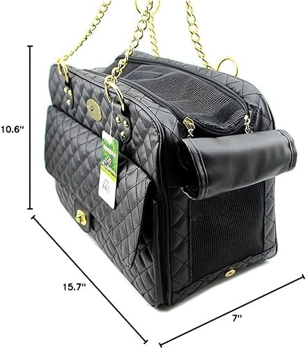 Miniatura 10 de Nuevo bolso de perro para perro, bolso de mano para mascotas, con asas de doble cadena, color negro