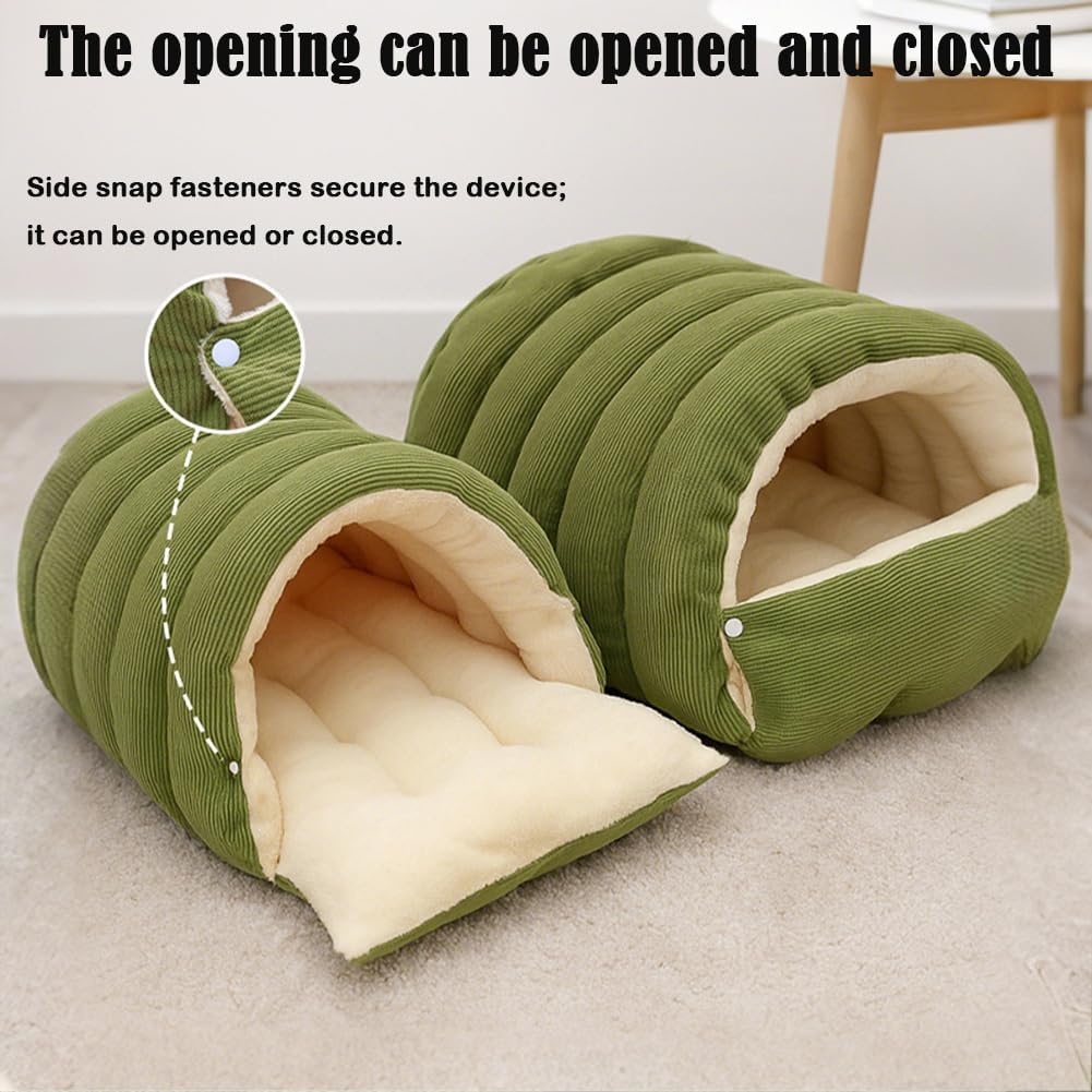 Removable and Washable Winter Closed-Off Cat Bed, Warm Cat Bed for Winter, Cotton Soft Pet Nest for Cats, Warm Cave Nest Sleeping Puppy for Cats & Small Dogs (Green, Large)