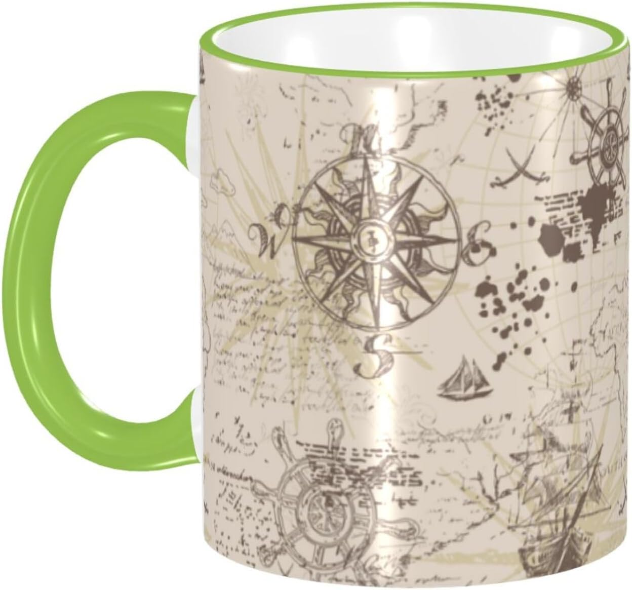 Nautical Sailboat Vintage Compass Coffee Mug Coffee Cups Ceramic with Handle,Tea Cups Mug tazas para cafe Drinking Cups Gifts for Women Men,Unique