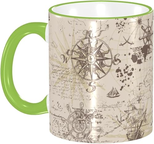 Nautical Sailboat Vintage Compass Coffee Mug Coffee Cups Ceramic with Handle,Tea Cups Mug tazas para cafe Drinking Cups Gifts for Women Men,Unique