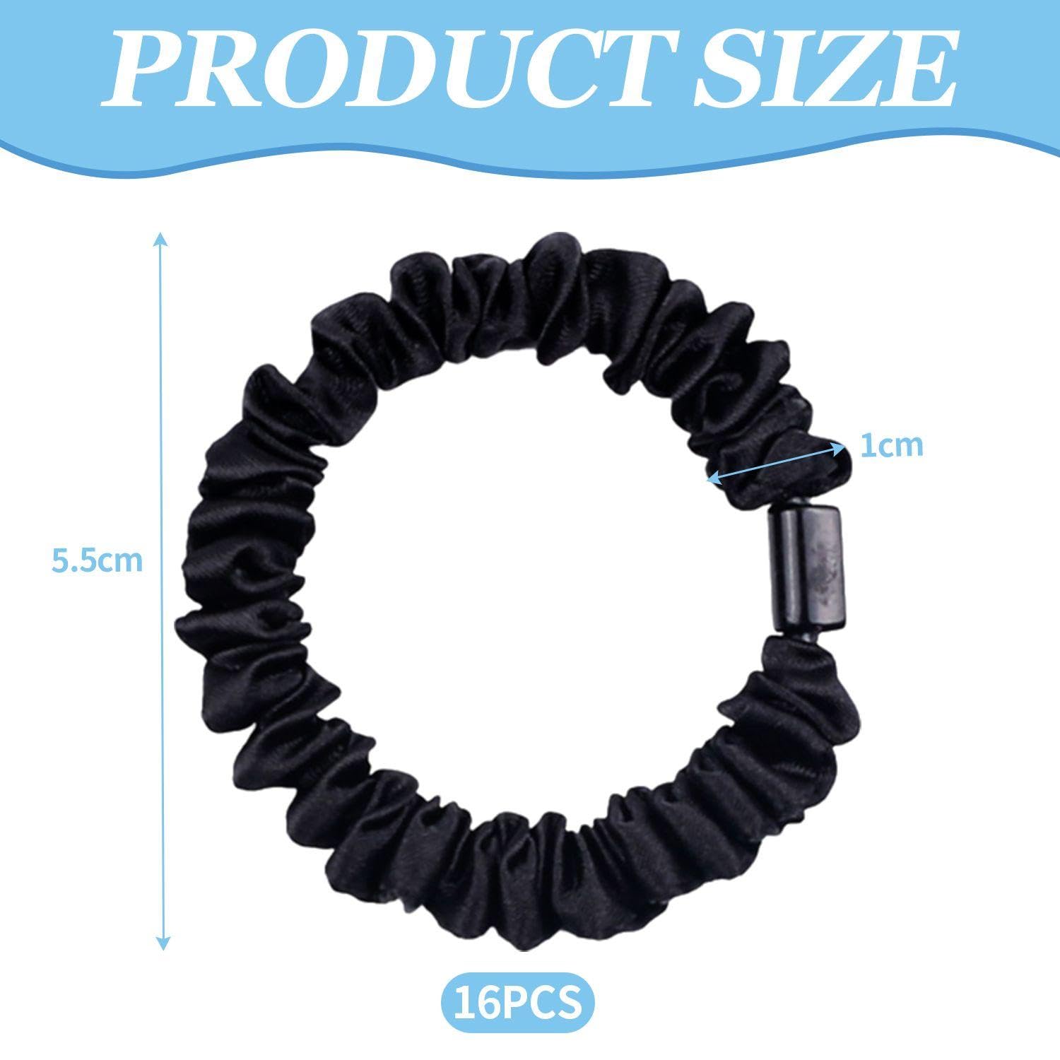 16 Pieces Of Satin Hair Ropes, Elastic Hair Ropes, Fashionable And Simple Hair Accessories, Hair Accessories, Women'S Hair Accessories (Black) - Image 2
