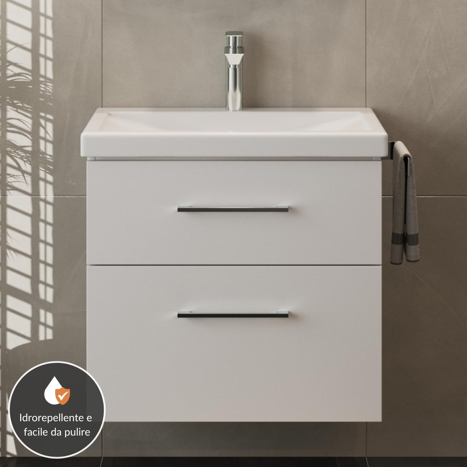 Planetmöbel Set di mobili da bagno lavabo con mobiletto 63 x 60 x 36,5 cm, mobile lavabo moderno per bagno e WC ospiti, bianco
