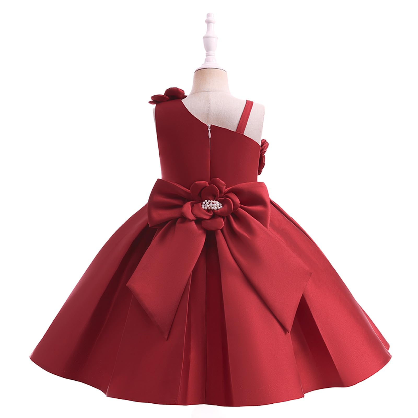 Generisch Vestito da bambina monospalla, in raso, da principessa, pianoforte, tinta unita, elegante abito estivo