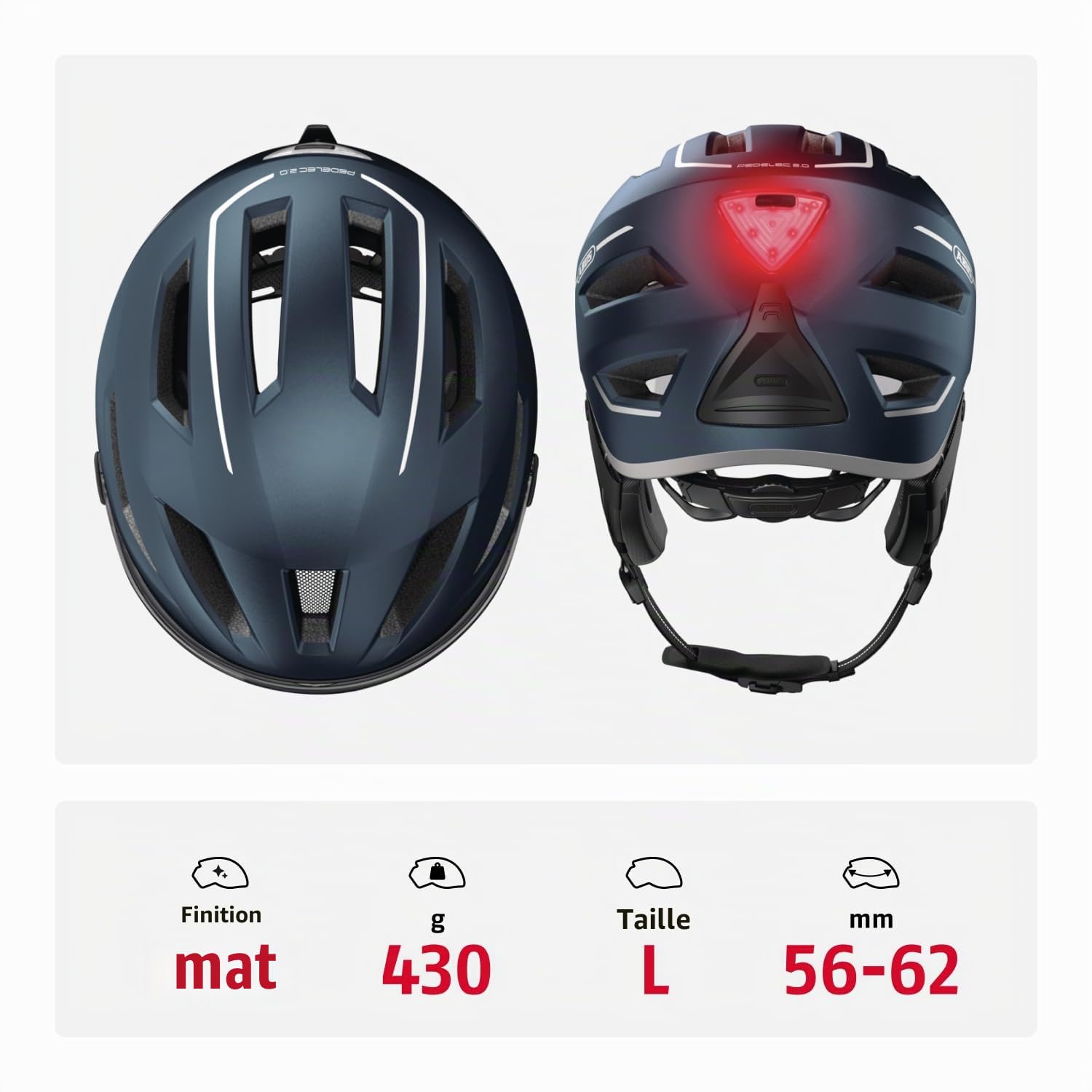 ABUS Casque de ville Pedelec 2.0 ACE - casque de vélo avec feu arrière, visière, bonnet de pluie, protection des oreilles - pour hommes et femmes