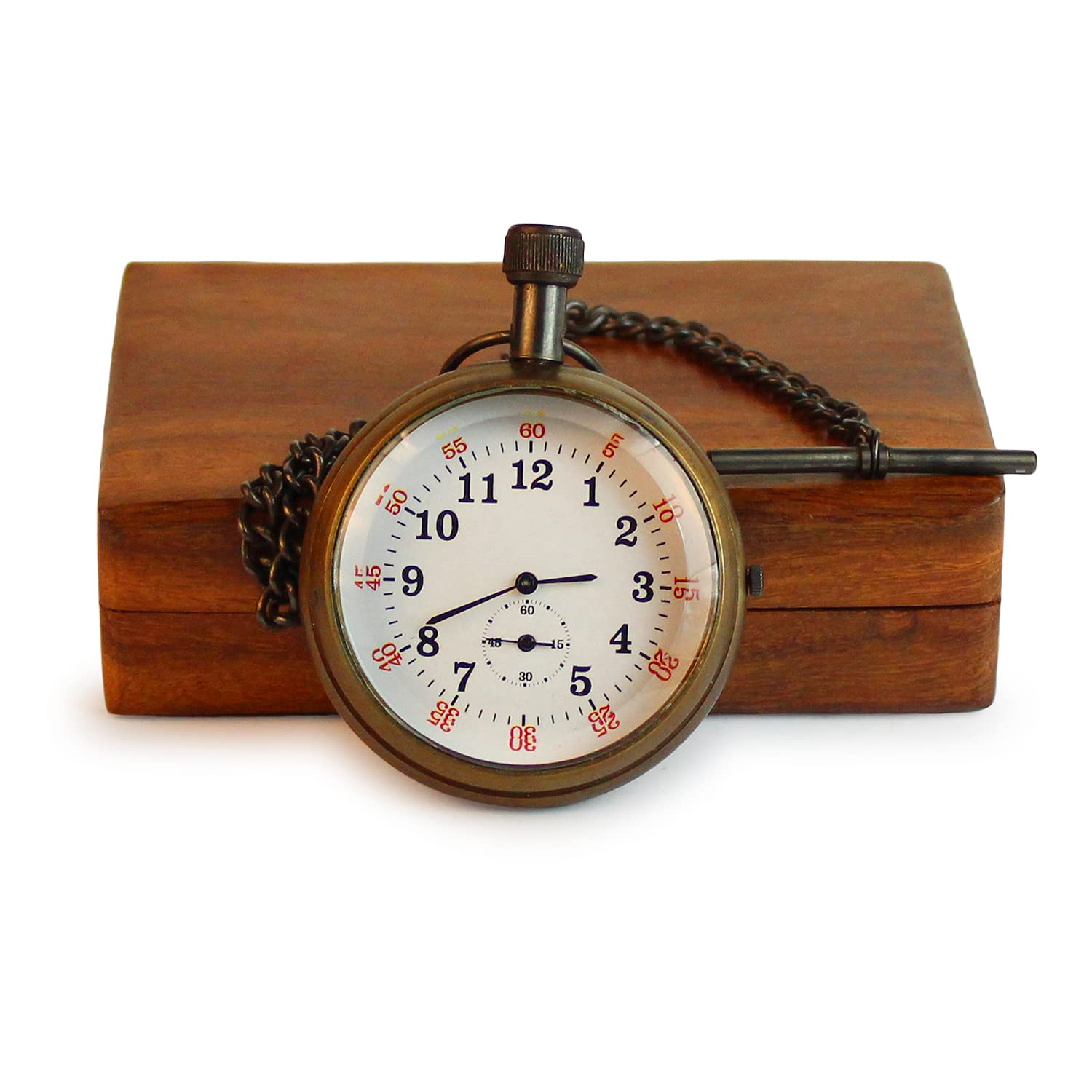 Kartique Antique Pocket Watch with Chain Golden Finish Second Numbers in Red with Second Needle at Bottome