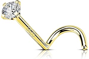 Nose Rings Gold Studs 2mm Bone L Nostril CZ Piercing 925 Sterling Silver Jewelry