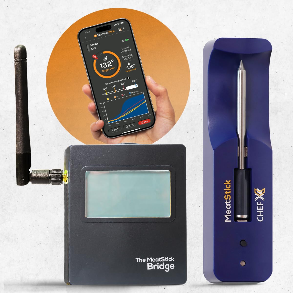 MeatStick Chef X WiFi Kit [Unlimited Range] | Quad Sensors Smart Wireless Meat Thermometer with Bluetooth | for Grilling, BBQ, Air Fryer, Deep Frying, Oven, Sous Vide, Rotisserie