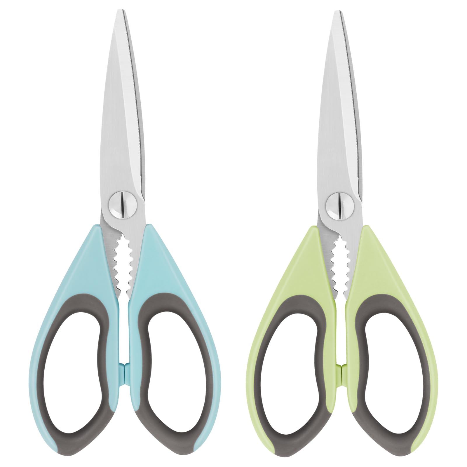 Vutyvve Kitchen Scissors, Multi-Purpose Heavy Duty Meat and Poultry Shears, Sharp Stainless Steel Blade Kitchen Scissors, Dishwasher Safe, Light Green/Azure, Pack of 2