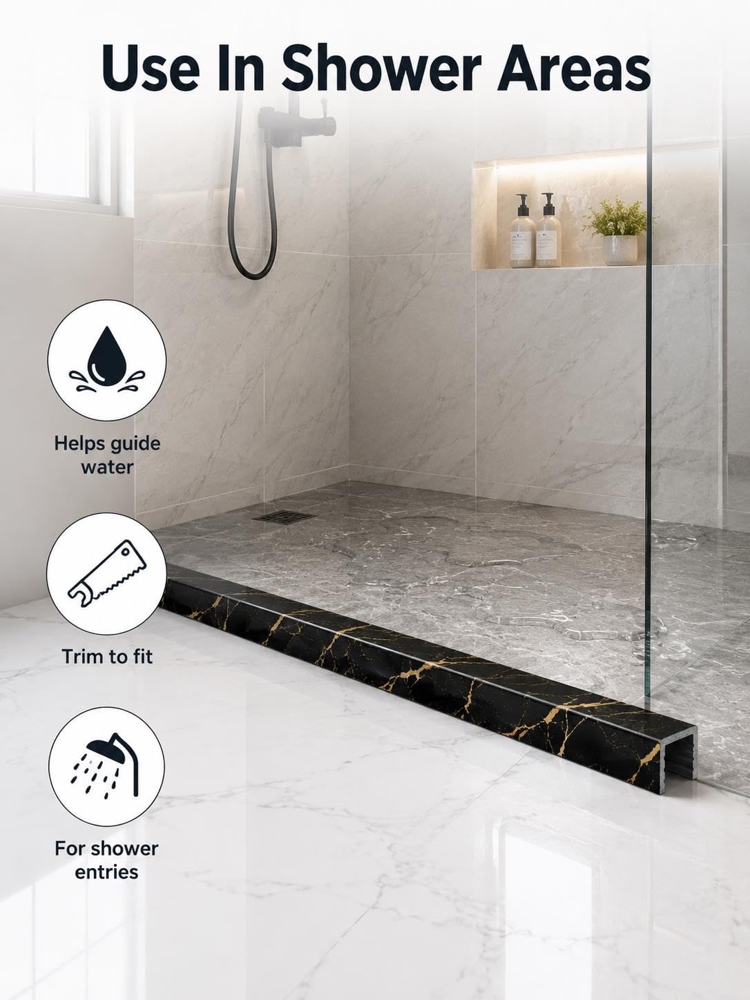 PVC Duschschwelle 8 mm, Wasserstopper für Dusche und Bad